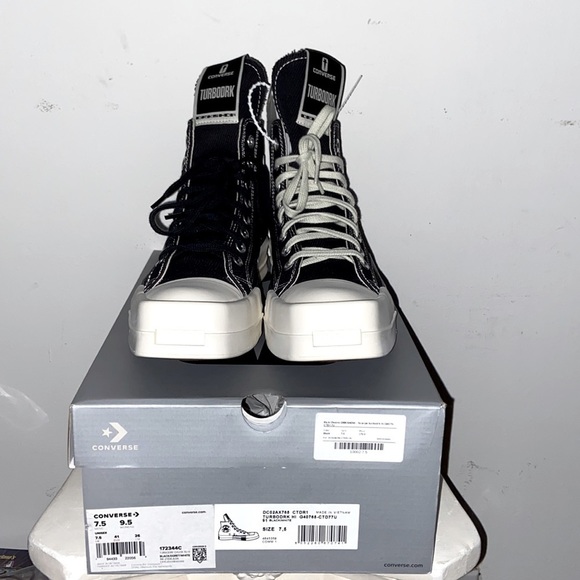 Rick Owens x Converse Turbodrk Hi Black/White Men’s 8us NWT unisex​​​​​